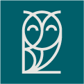 website logo - an owl with an blue background.